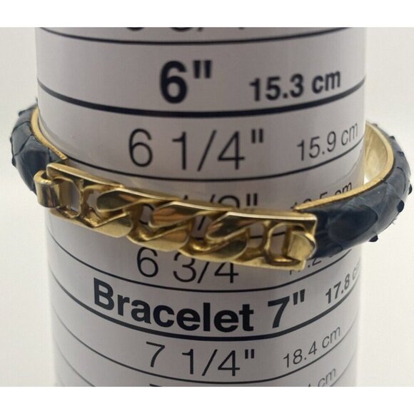 Picchioni Firenze Bracelet Gold Plated 24kt 6 .5” 8 mm Dark Blue Snake Leather - Picture 6 of 6